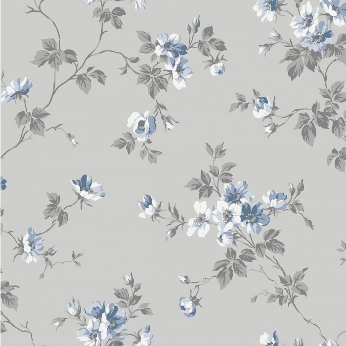 Sample - Kristina - Pastel Floral Wallpaper - Grey/Blue