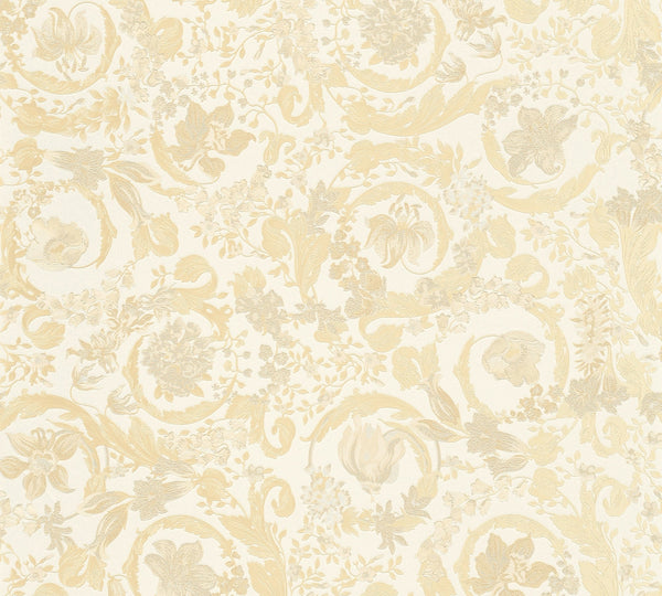 Sample - Versace Satin Wallpaper - Cream/Soft Gold