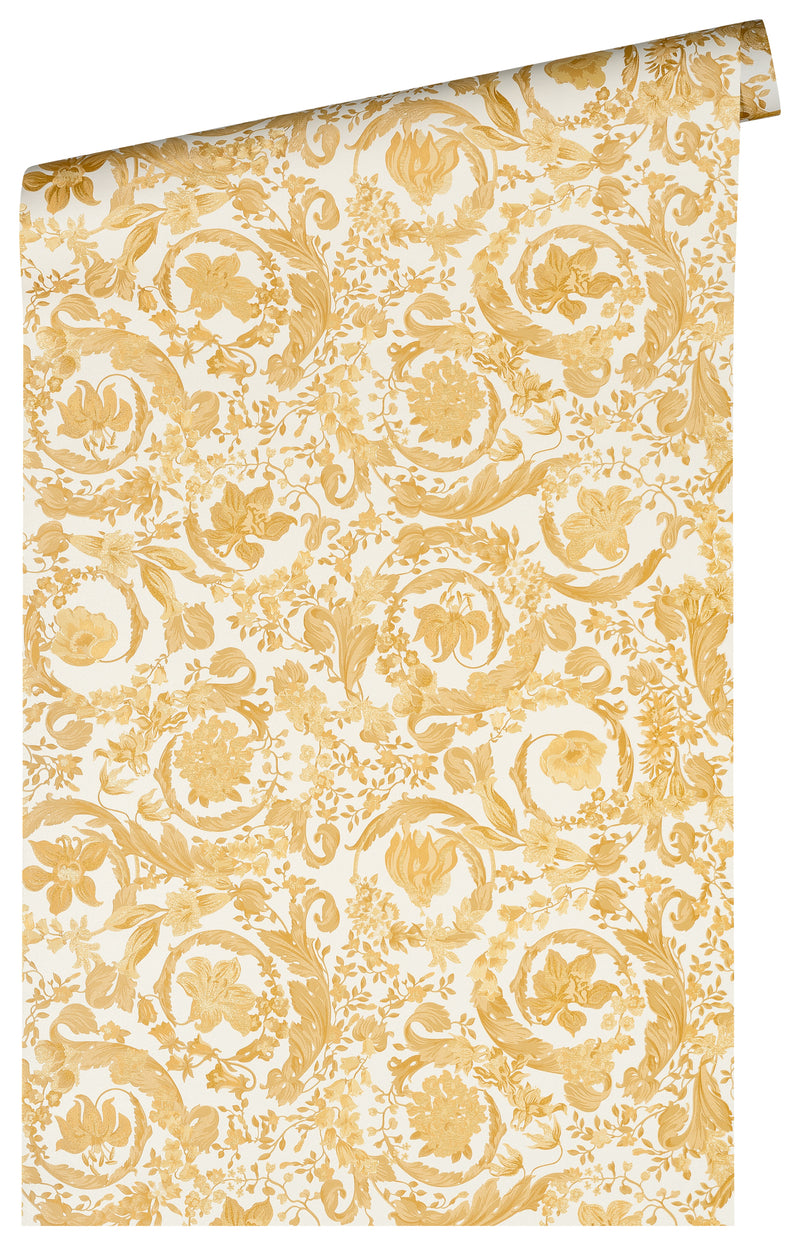 Versace Satin Wallpaper - Cream + Gold