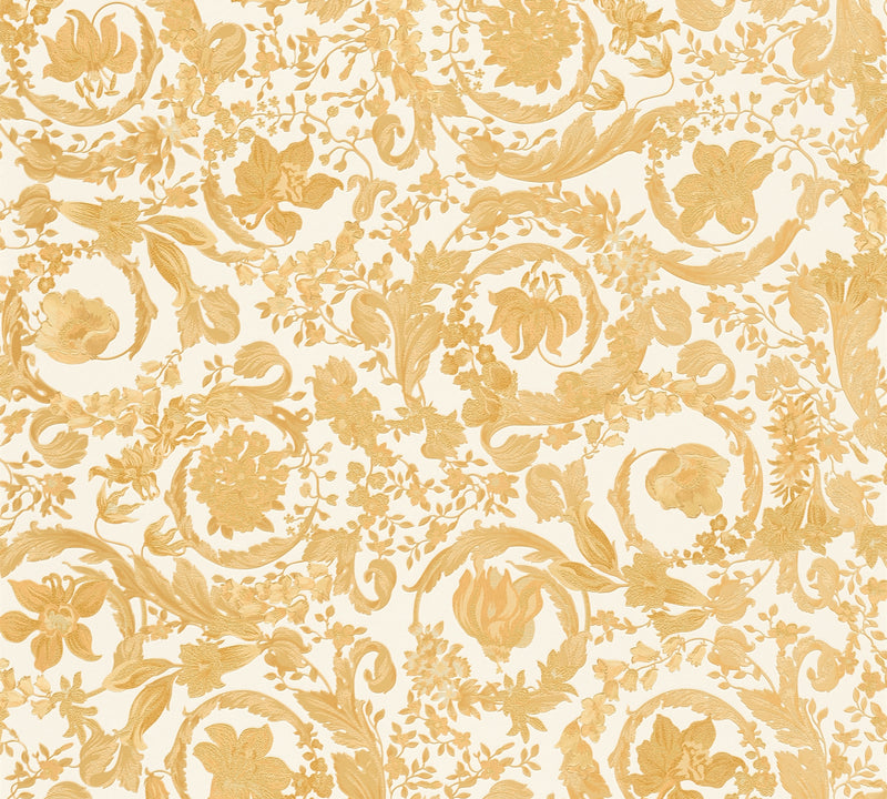 Versace Satin Wallpaper - Cream + Gold