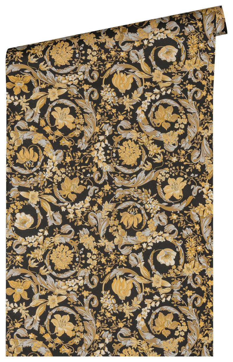 Versace Satin Wallpaper - Black/Gold