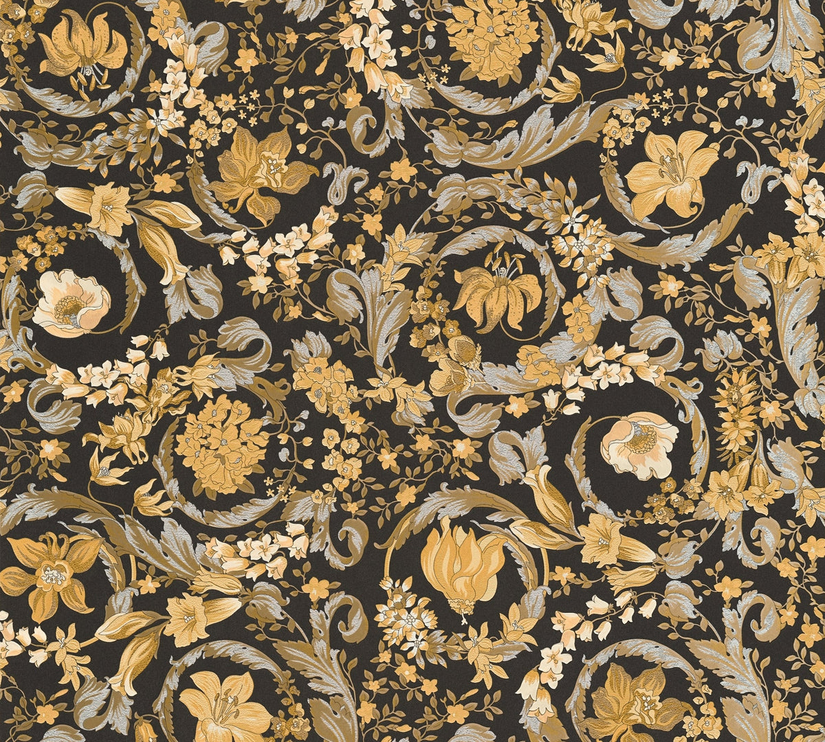 Sample - Versace Satin Wallpaper - Black/Gold