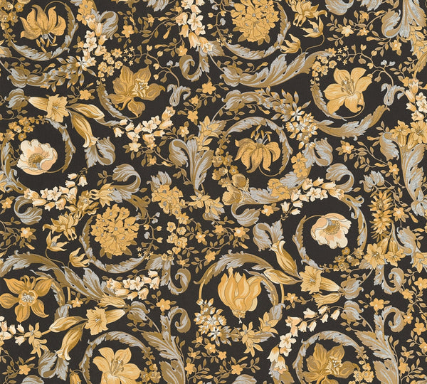 Sample - Versace Satin Wallpaper - Black/Gold