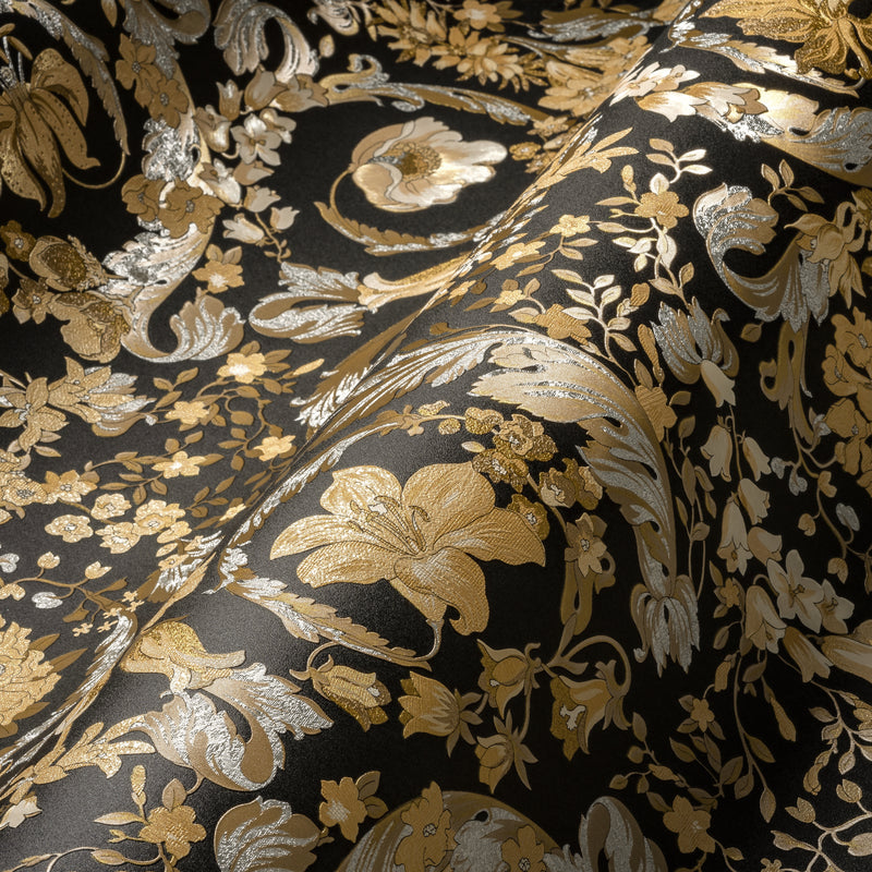 Versace Satin Wallpaper - Black/Gold