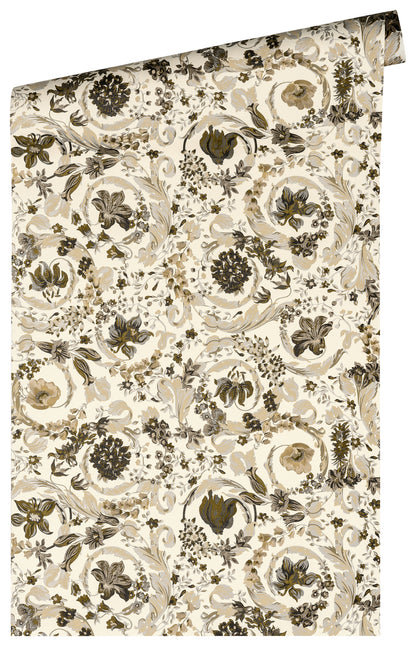 Versace Satin Wallpaper - Beige + Black
