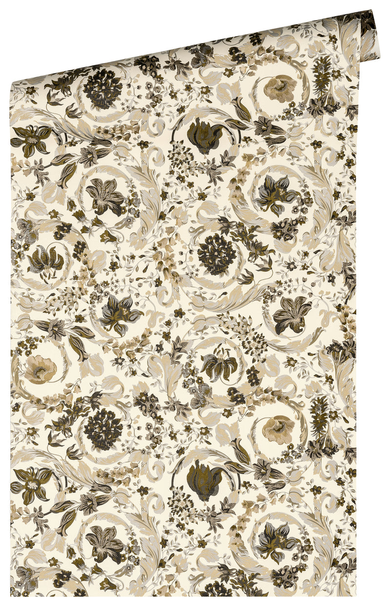 Versace Satin Wallpaper - Beige + Black