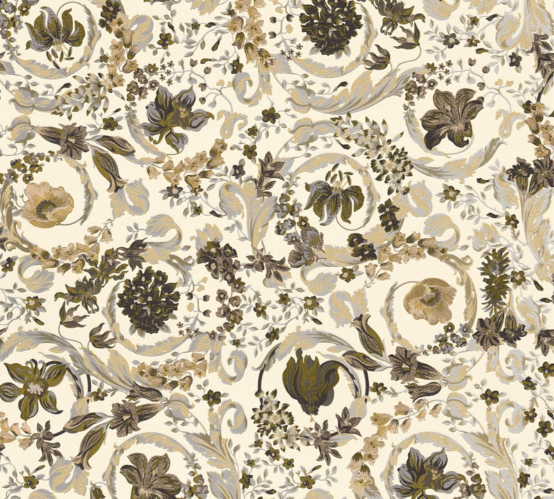 Versace Satin Wallpaper - Beige + Black