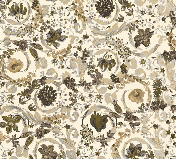 Sample - Versace Satin Wallpaper - Beige + Black