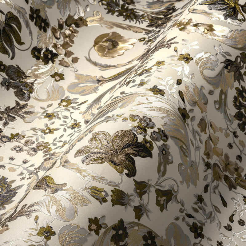 Versace Satin Wallpaper - Beige + Black