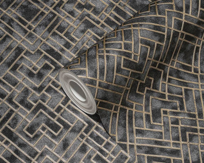 Geo Parquet Wallpaper (Metropolitan Stories 3 Collection) - Black