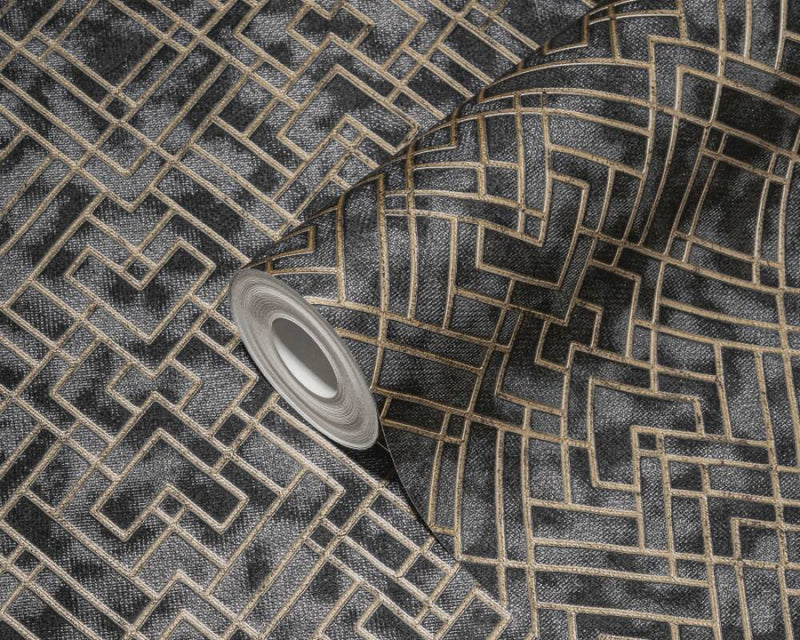 Geo Parquet Wallpaper (Metropolitan Stories 3 Collection) - Black