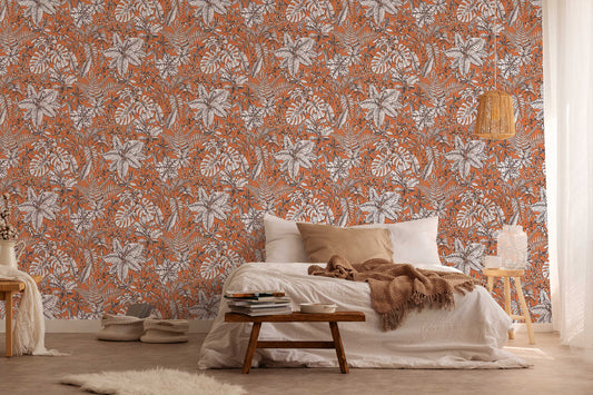 Leafy Ferns Wallpaper - Orange - Discontinuing