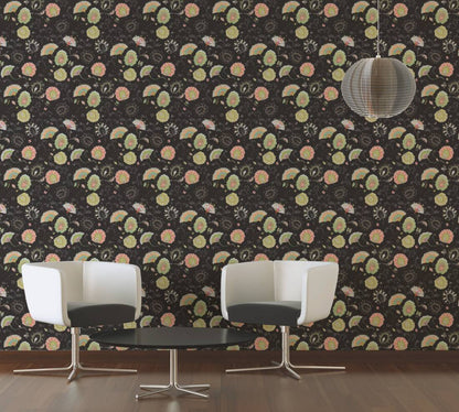 Patterned Flower Wallpaper - House of Turnowsky - Black