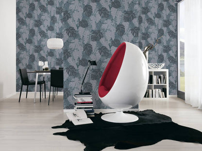 Metallic Monstera Fronds Wallpaper - House of Turnowsky - Blue
