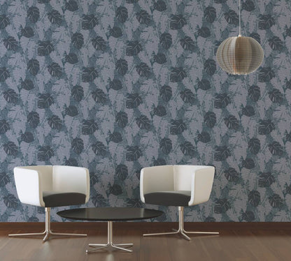 Metallic Monstera Fronds Wallpaper - House of Turnowsky - Blue