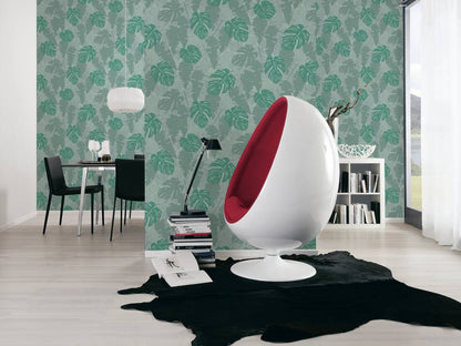 Metallic Monstera Fronds Wallpaper - House of Turnowsky - Green