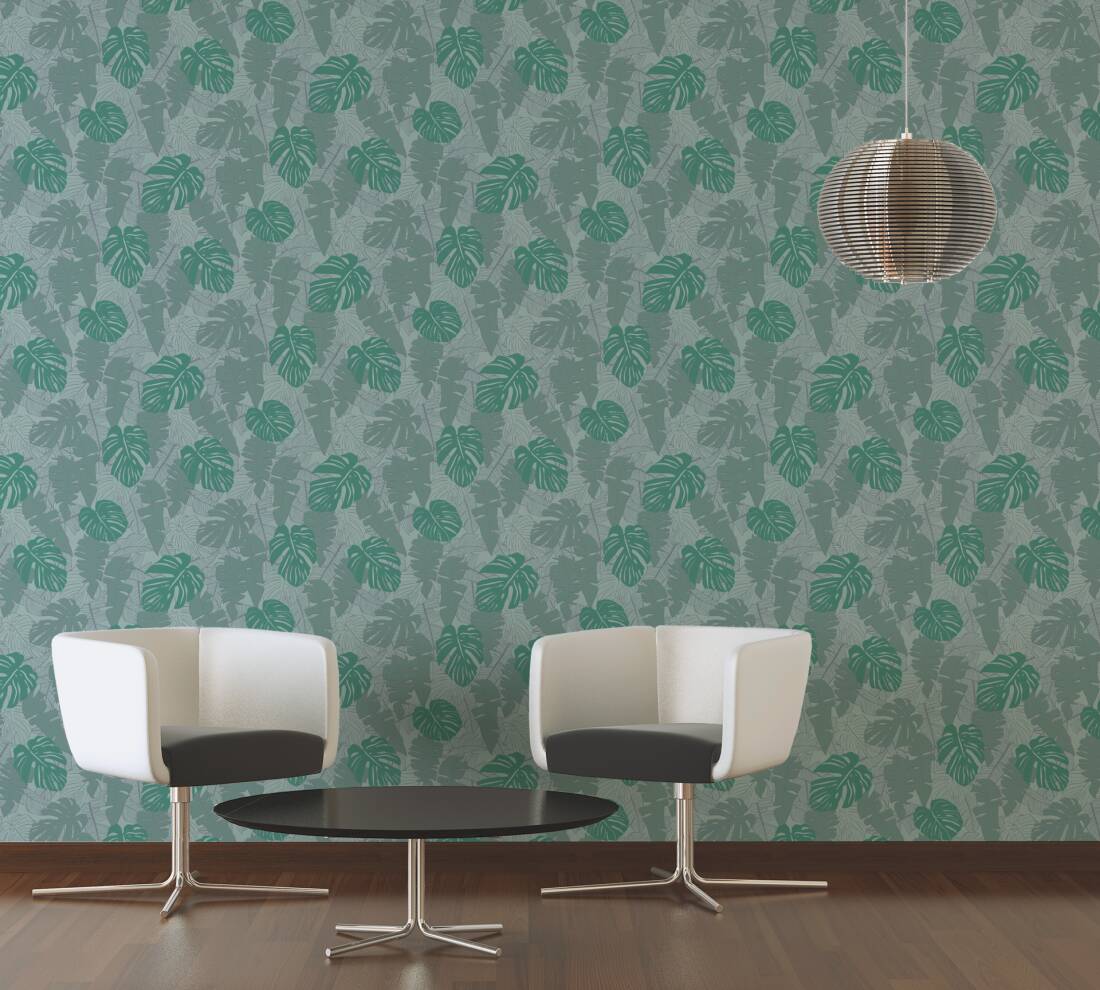 Metallic Monstera Fronds Wallpaper - House of Turnowsky - Green