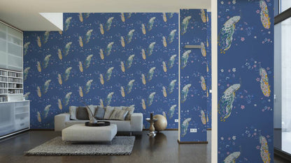 Majestic Peacock & Blossom Wallpaper - House of Turnowsky - Blue