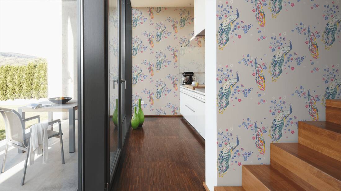 Majestic Peacock & Blossom Wallpaper - House of Turnowsky - Grey/Green