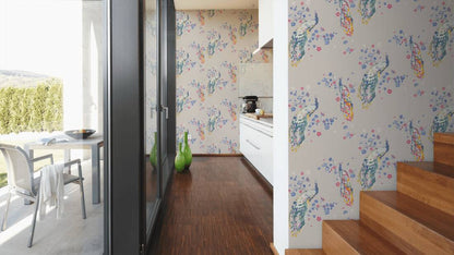 Majestic Peacock & Blossom Wallpaper - House of Turnowsky - Grey/Green
