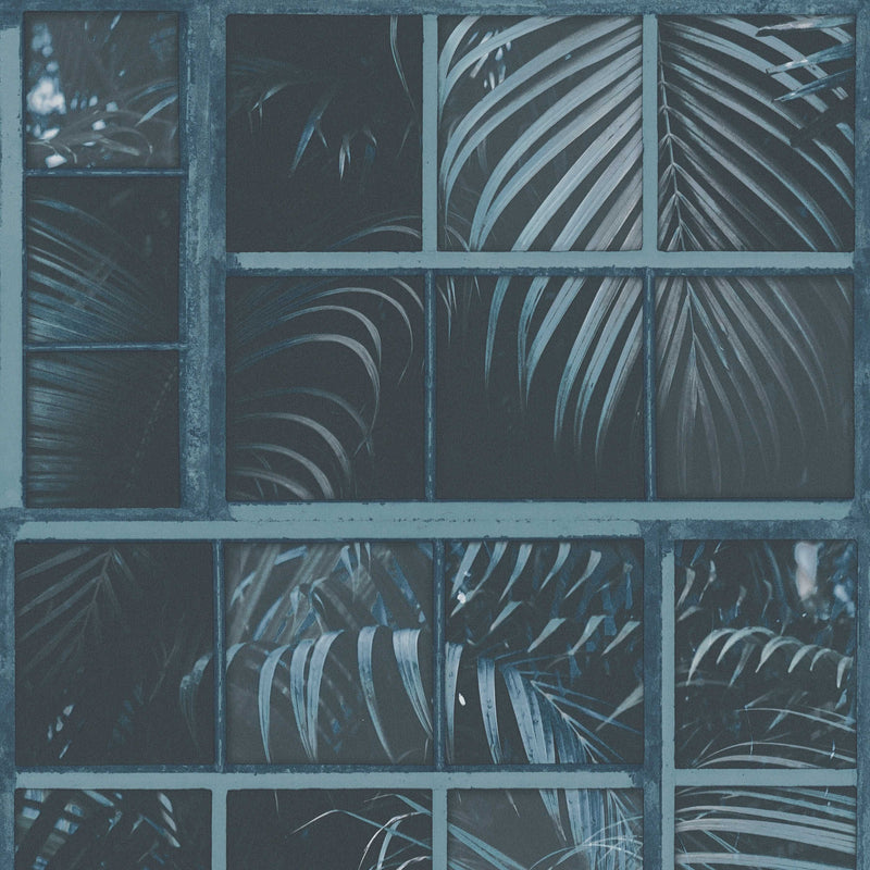 Sample - Palm Leaf Mosaic Wallpaper - Blue