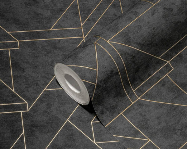 Sample - Metro Deco Lines (Metropolitan Stories 3 Collection) - Black/Gold