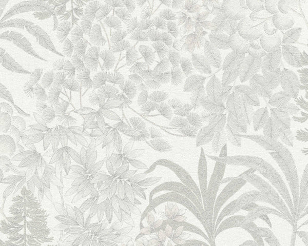Sample - Floral Bliss Wallpaper (Metropolitan Stories 3 Collection) - White/Grey
