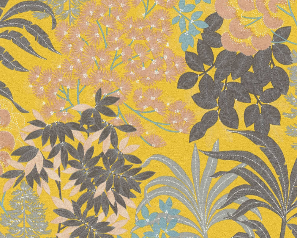 Sample - Floral Bliss Wallpaper (Metropolitan Stories 3 Collection) - Black/Yellow