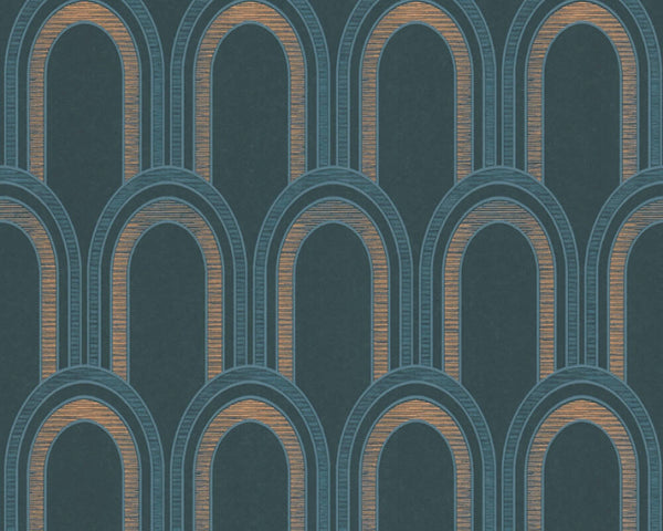 Sample - Metallic Arches Wallpaper - Blue Green
