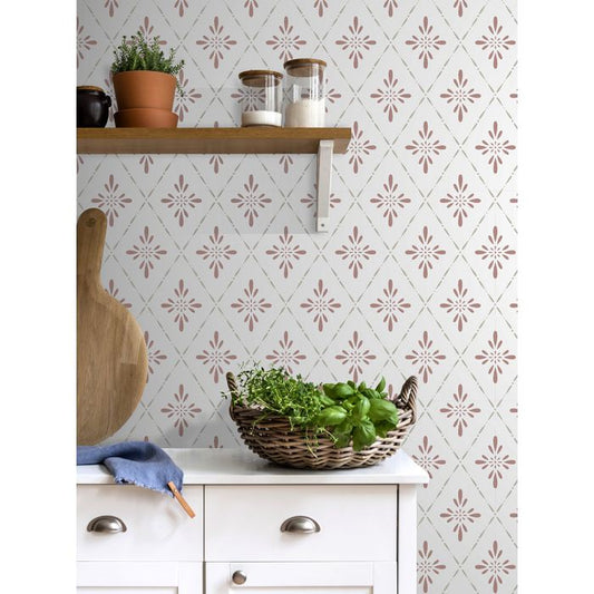 Geo Star Floral Wallpaper - Red