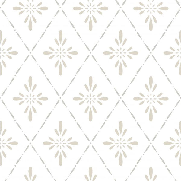 Sample - Geo Star Floral Wallpaper - Beige