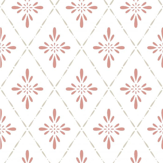 Geo Star Floral Wallpaper - Red