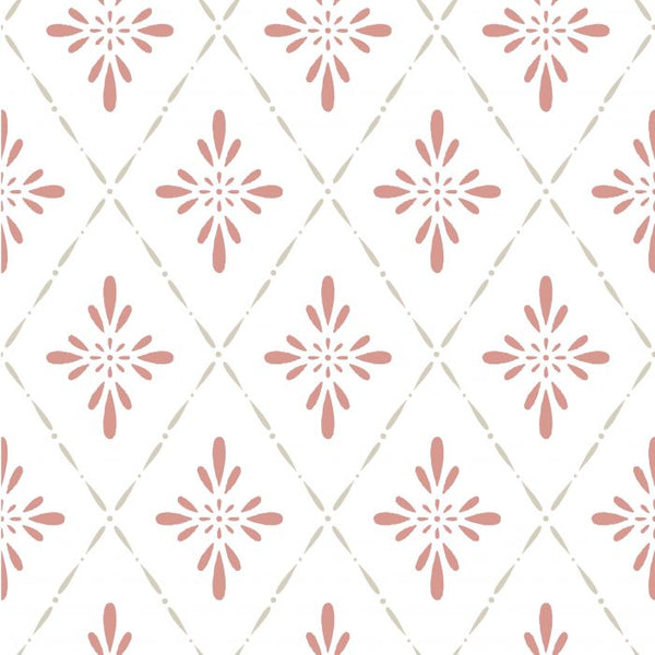 Sample - Geo Star Floral Wallpaper - Red