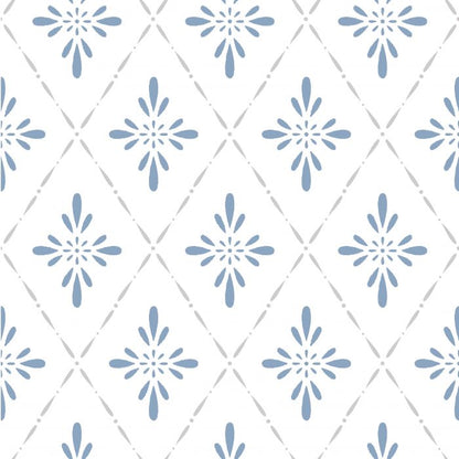 Geo Star Floral Wallpaper - Blue