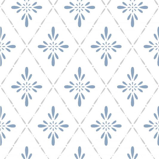 Geo Star Floral Wallpaper - Blue
