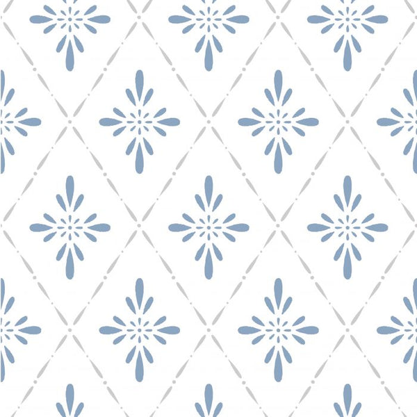 Sample - Geo Star Floral Wallpaper - Blue