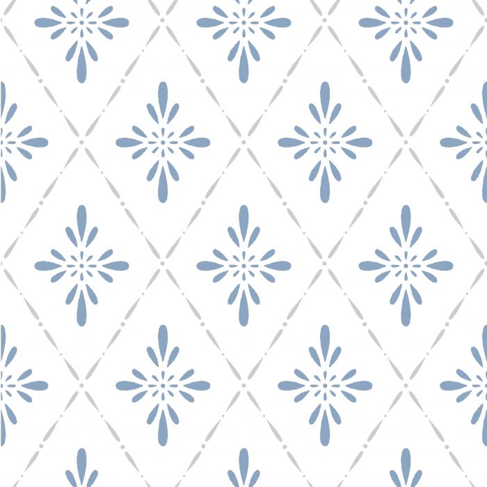 Sample - Geo Star Floral Wallpaper - Blue