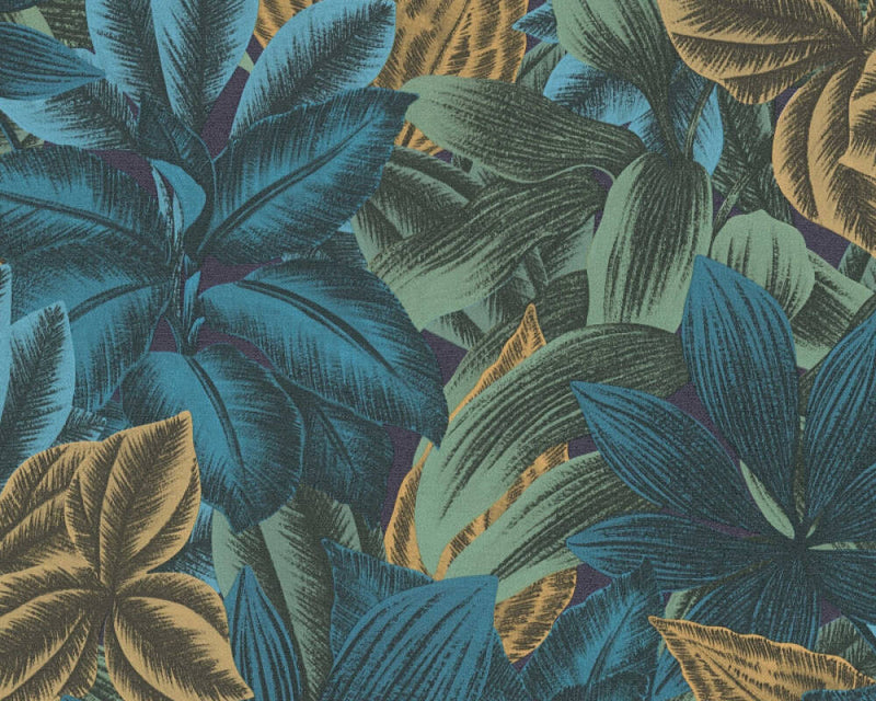 Sample - Gardens Heart Wallpaper (Metropolitan Stories 3 Collection) - Blue/Yellow
