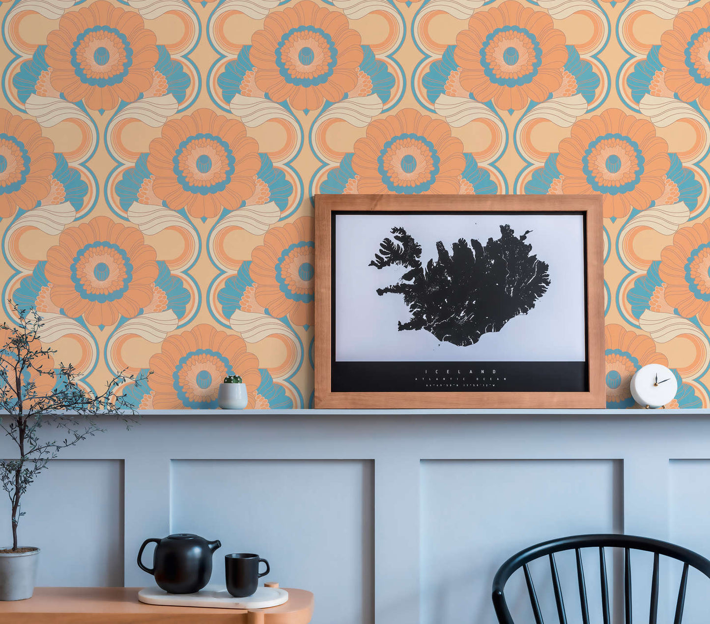 Floral Fantasy Wallpaper - Peach/Blue