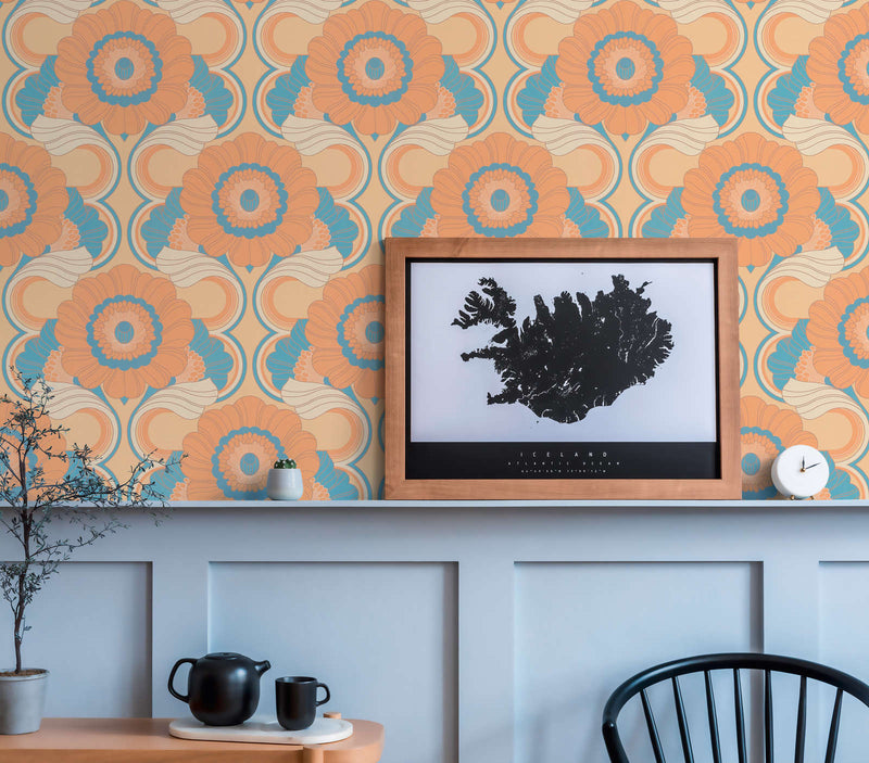Floral Fantasy Wallpaper - Peach/Blue