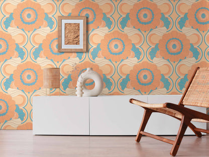 Floral Fantasy Wallpaper - Peach/Blue