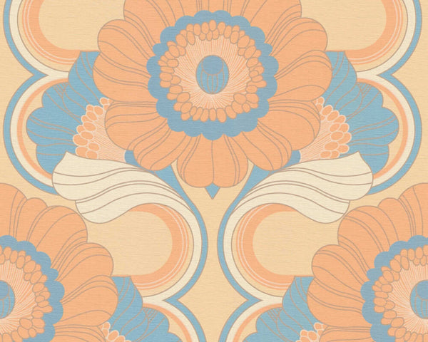 Sample - Floral Fantasy Wallpaper - Peach/Blue