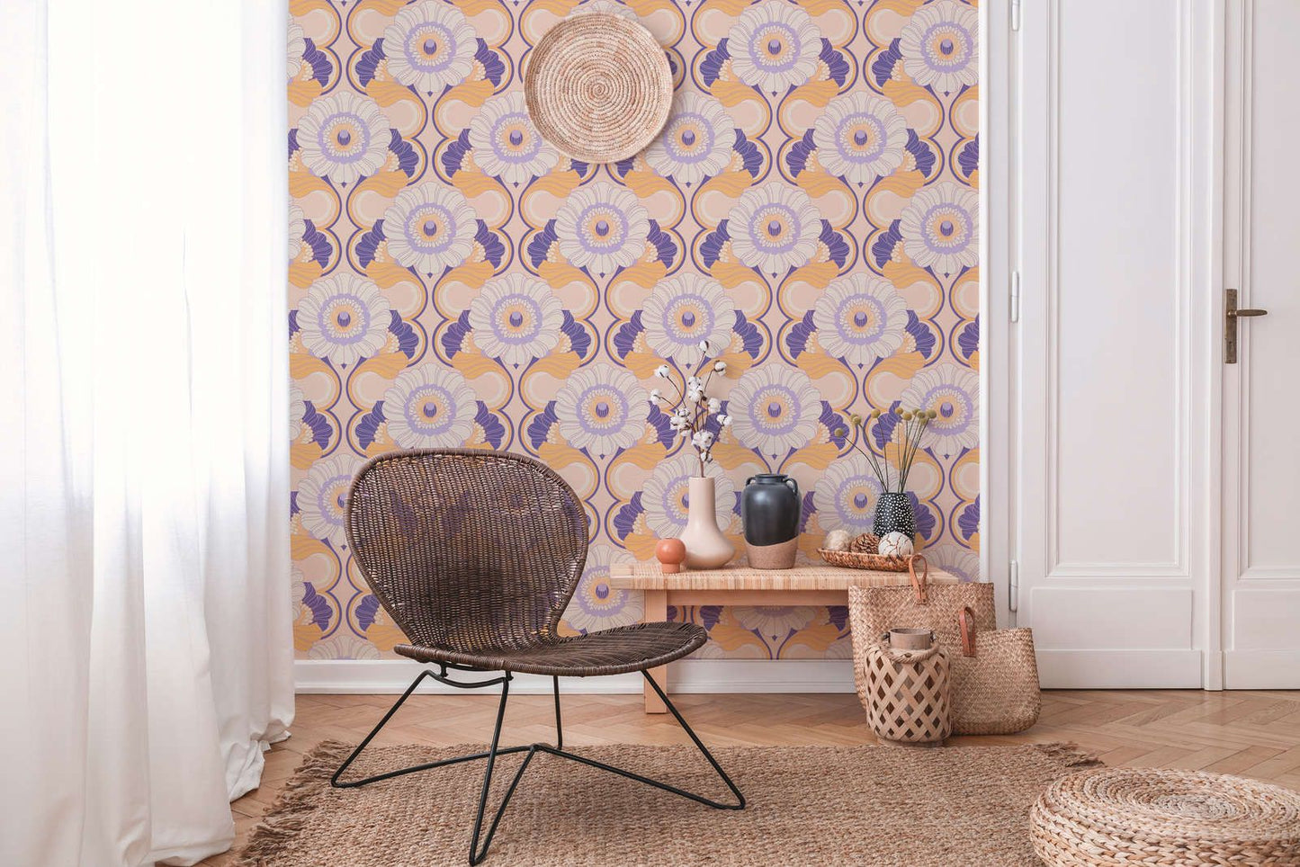 Floral Fantasy Wallpaper - Beige/Purple