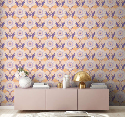 Floral Fantasy Wallpaper - Beige/Purple