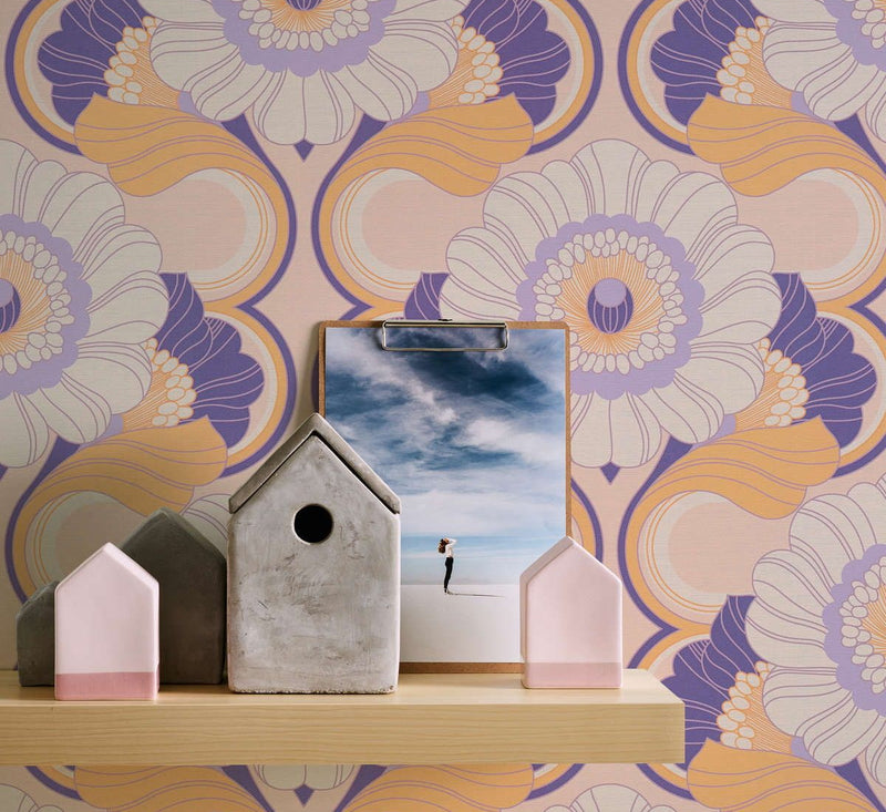 Floral Fantasy Wallpaper - Beige/Purple