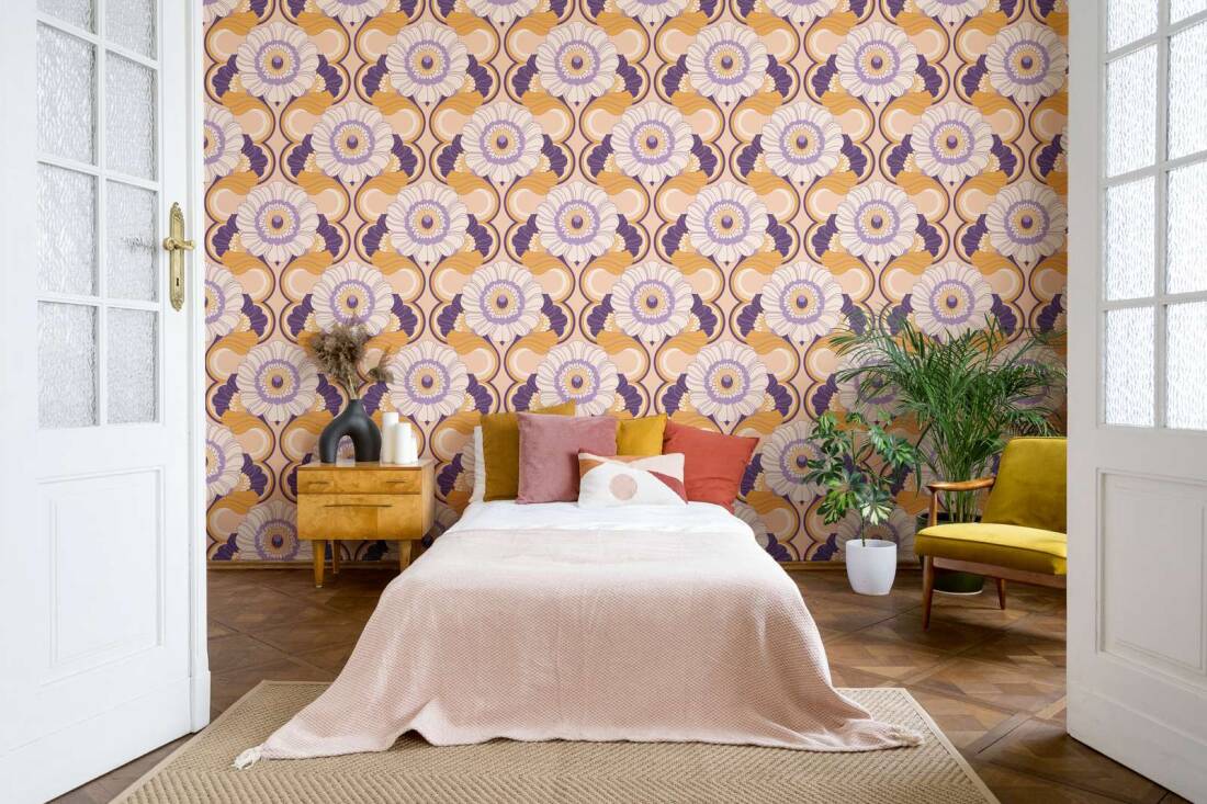 Floral Fantasy Wallpaper - Beige/Purple