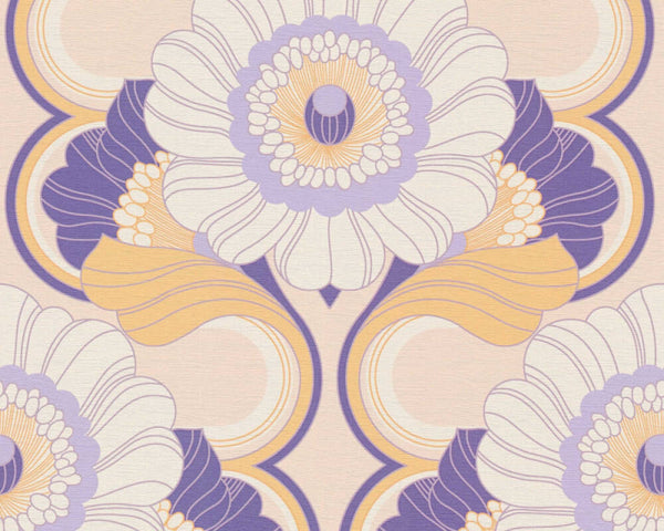 Sample - Floral Fantasy Wallpaper - Beige/Purple