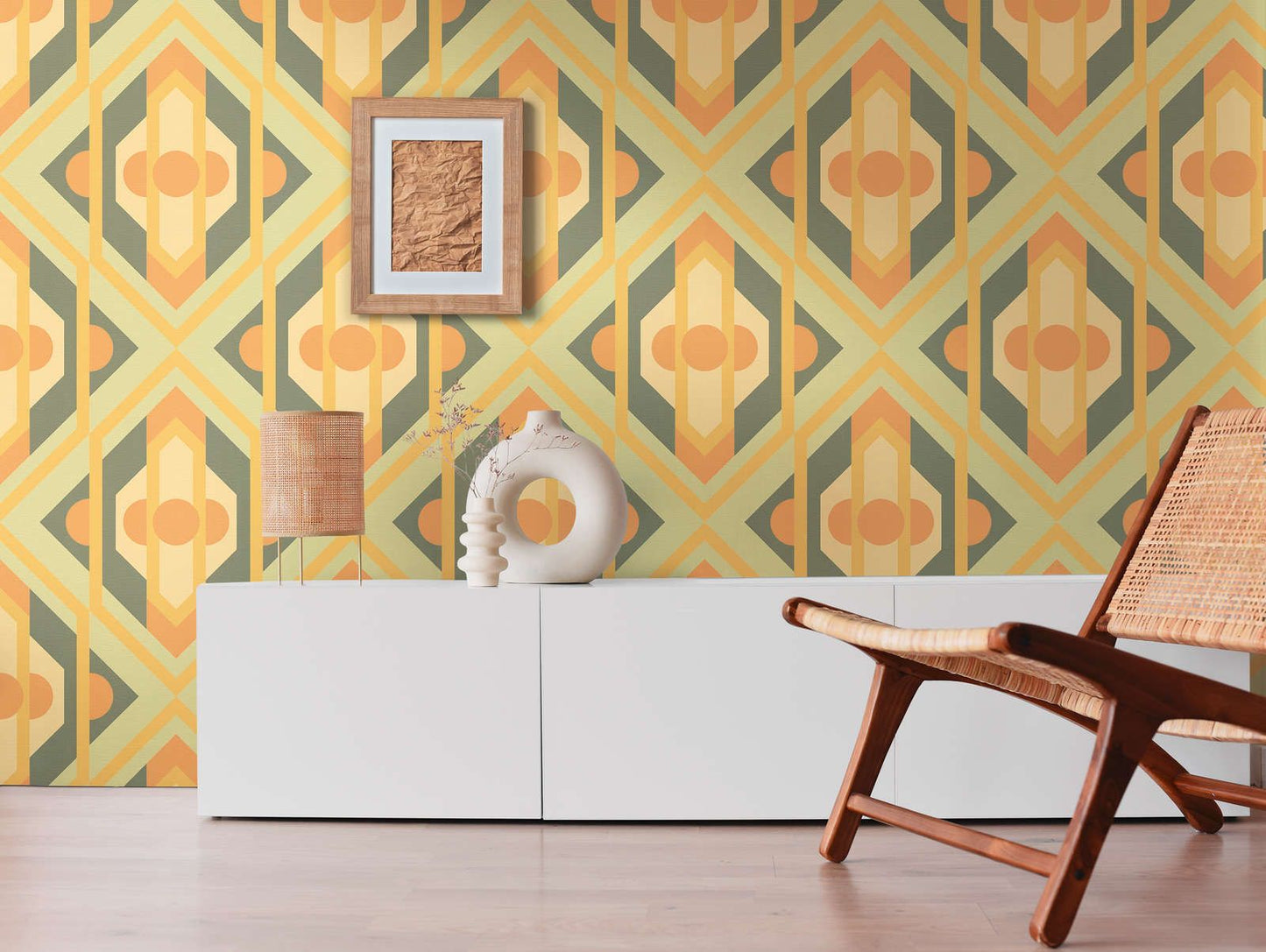 Vibrant Retro Fusion Wallpaper - Green/Orange