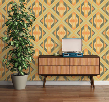 Vibrant Retro Fusion Wallpaper - Green/Orange