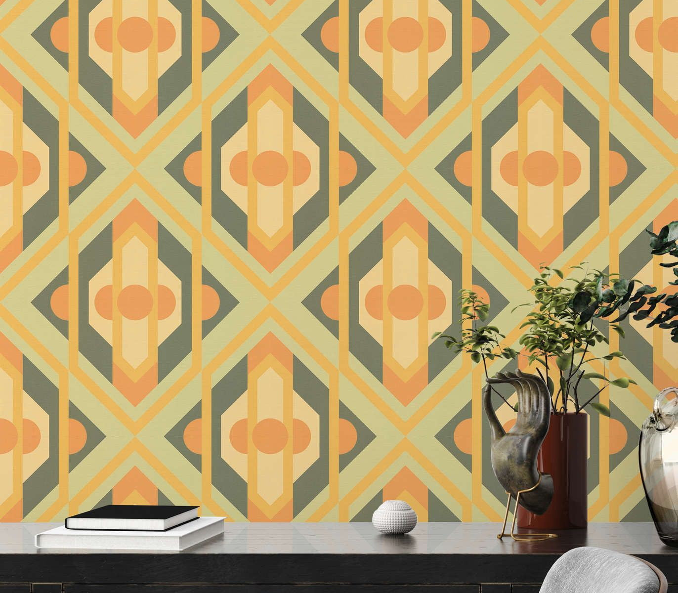 Vibrant Retro Fusion Wallpaper - Green/Orange